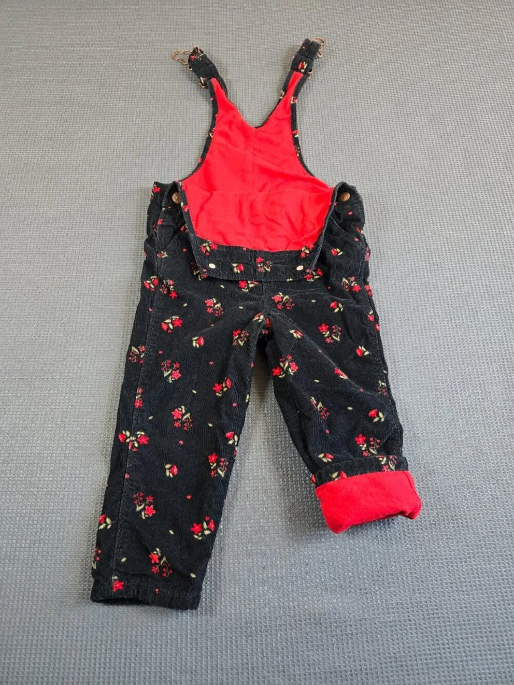 OshKosh B'gosh Corduroy Overalls 2T Floral Red Lining